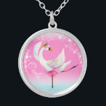 Swan ballet dancer whimsy personalised name silver plated necklace<br><div class="desc">Swan ballet dancer personalised add your own name. Whimsical swan on a lake ballerina dancer personalised name girls pink sky necklace. Ideal for little ballerina's. Original watercolor art and design by Sarah Trett for www.mylittleeden.com</div>