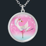 Swan ballet dancer whimsy personalised name silver plated necklace<br><div class="desc">Swan ballet dancer personalised add your own name. Whimsical swan on a lake ballerina dancer personalised name girls pink sky necklace. Ideal for little ballerina's. Original watercolor art and design by Sarah Trett for www.mylittleeden.com</div>