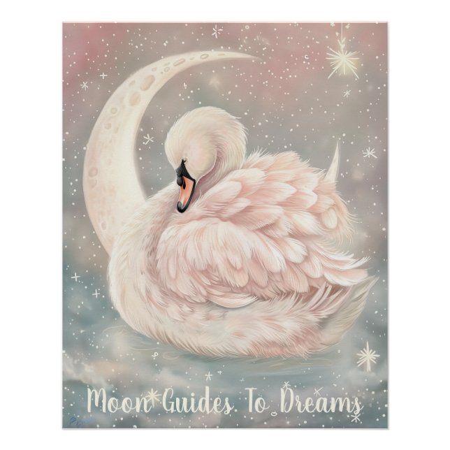 Swan bird baby sleeping on Moon Poster (Front)