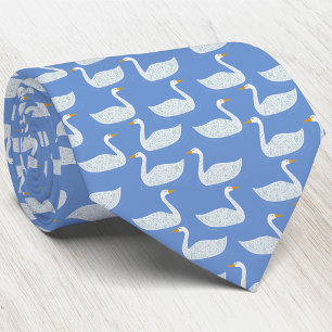Swan Bird Pattern Blue Tie