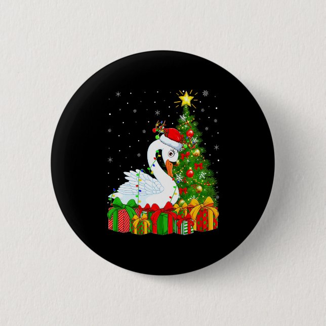 Swan Bird Xmas Holiday Santa Swan Christmas Tree  6 Cm Round Badge (Front)