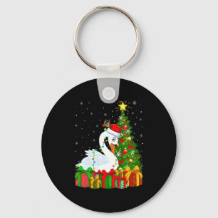Swan Bird Xmas Holiday Santa Swan Christmas Tree  Key Ring