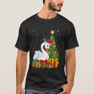Swan Bird Xmas Tree Lighting Santa Hat Swan Christ T-Shirt