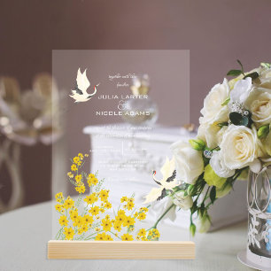 Swan Birds Paradise Spring Florals Wedding Acrylic Invitations