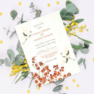 Swan Birds Paradise Spring Florals Wedding Invitation