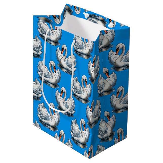 Swan Birds Pattern Design On Blue  Medium Gift Bag (Front Angled)
