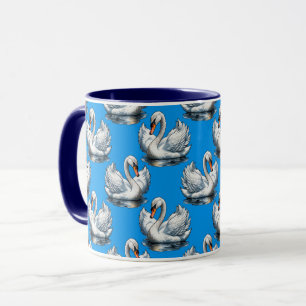 Swan Birds Pattern Design On Blue Mug