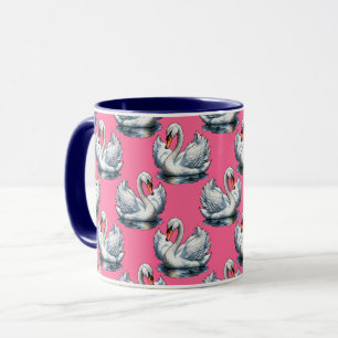 Swan Birds Pattern Design On Blue Mug