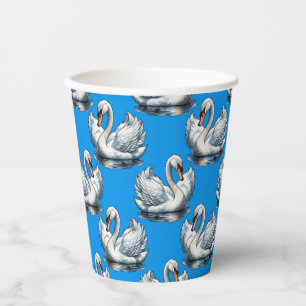 Swan Birds Pattern Design On Blue  Paper Cups