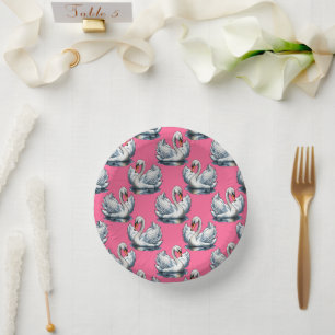 Swan Birds Pattern Design On Blue  Paper Plate
