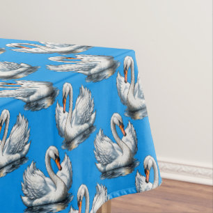 Swan Birds Pattern Design On Blue Tablecloth