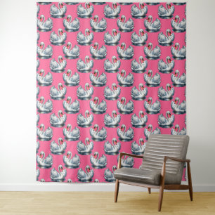 Swan Birds Pattern Design On Blue  Tapestry