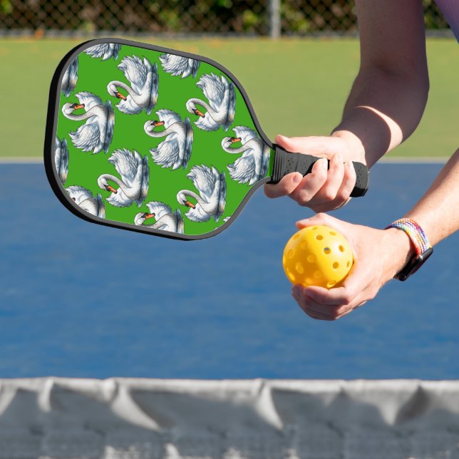 Swan Birds Pattern Design On Green  Pickleball Paddle (Insitu)