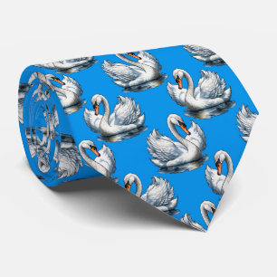 Swan Birds Pattern Design On Green Tie
