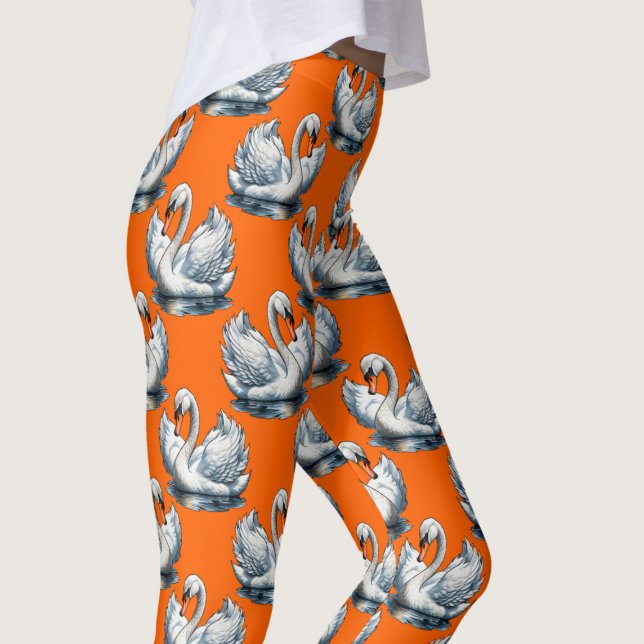 Swan Birds Pattern Design On Orange  Leggings (Creator Uploaded)