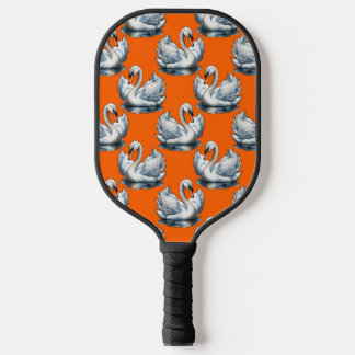 Swan Birds Pattern Design On Orange  Pickleball Paddle