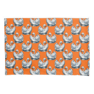 Swan Birds Pattern Design On Orange  Pillowcase