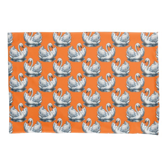 Swan Birds Pattern Design On Orange  Pillowcase (Front)