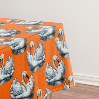 Swan Birds Pattern Design On Orange  Tablecloth