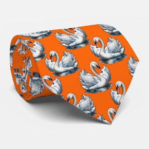 Swan Birds Pattern Design On Orange  Tie