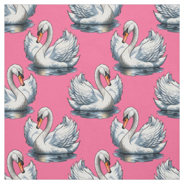 Swan Birds Pattern Design On Pink Fabric (Swatch)