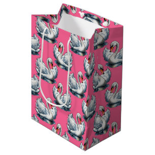 Swan Birds Pattern Design On Pink Medium Gift Bag