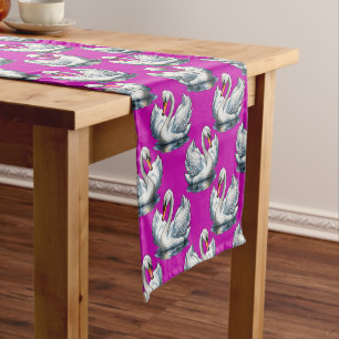 Swan Birds Pattern Design On Purple  Short Table Runner