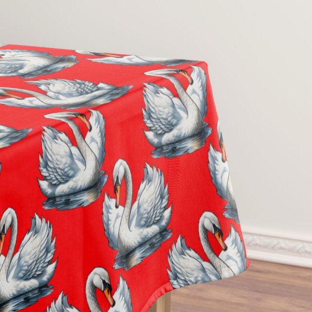 Swan Birds Pattern Design on Red Tablecloth (Creator Uploaded)