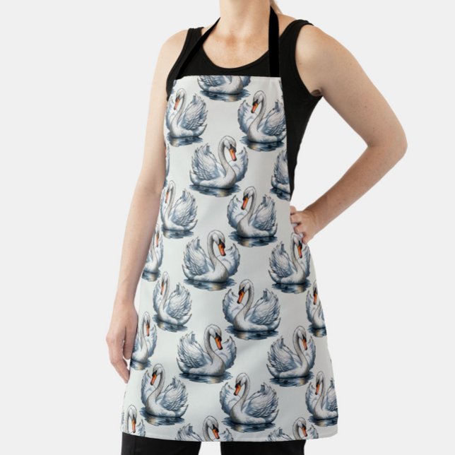 Swan Birds Pattern Design on White  Apron (Creator Uploaded)