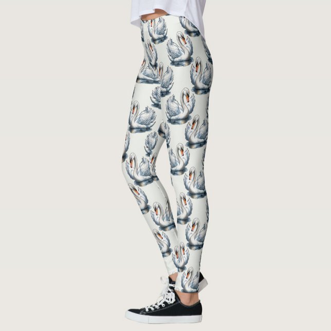 Swan Birds Pattern Design on White  Leggings (Creator Uploaded)