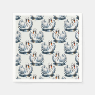 Swan Birds Pattern Design on White Napkin