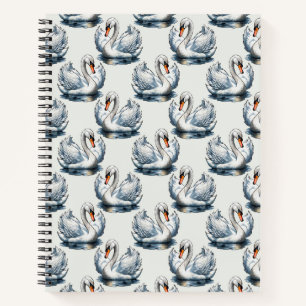 Swan Birds Pattern Design on White Notebook
