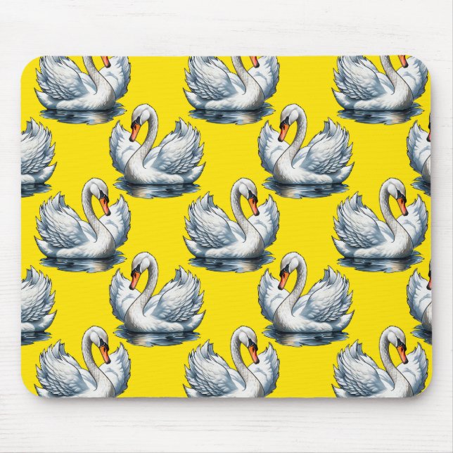 Swan Birds Pattern Design On Yellow  Mouse Pad (Front)