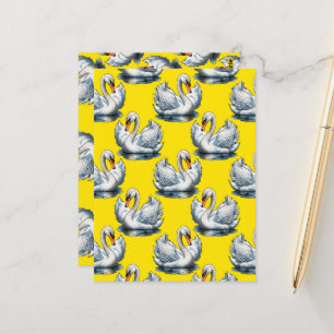 Swan Birds Pattern Design On Yellow  Postcard