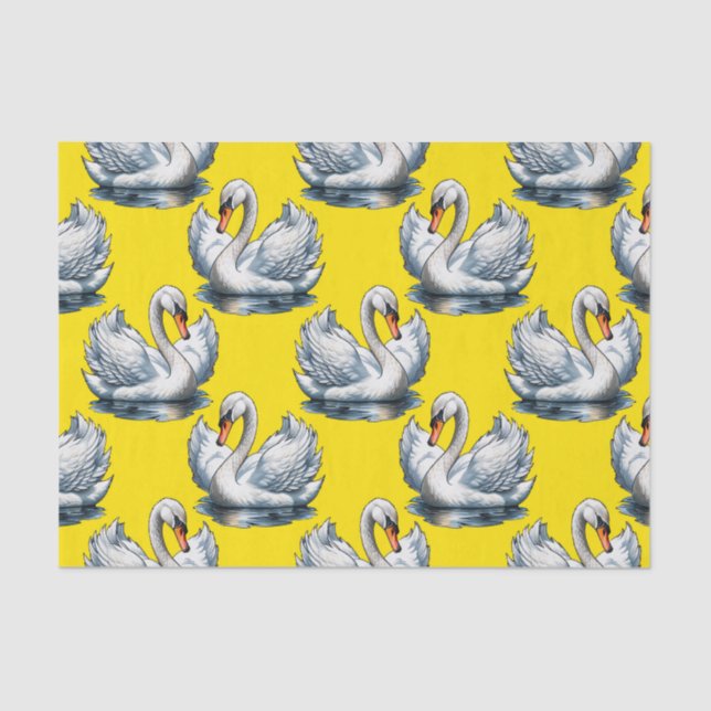 Swan Birds Pattern Design On Yellow  Tissue Paper (Front)