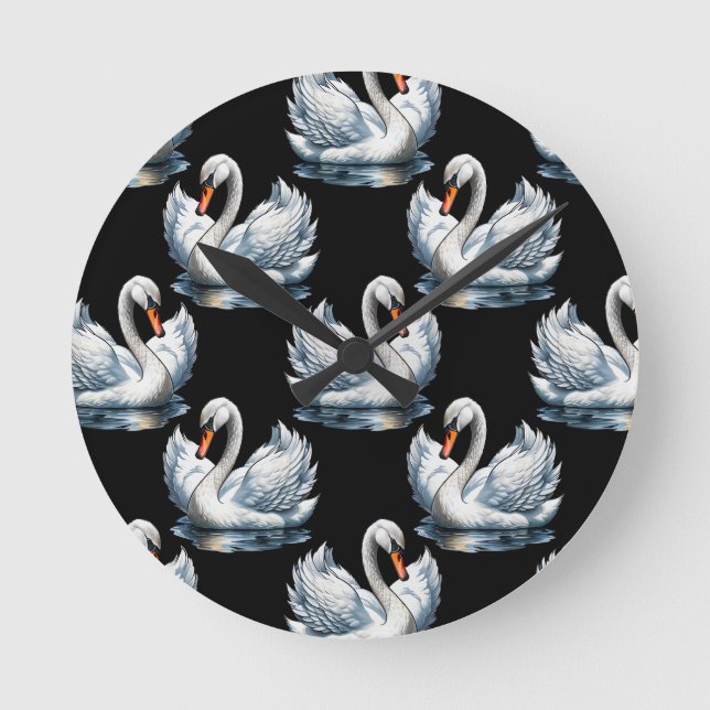 Swan Birds Pattern Design  Round Clock (Front)