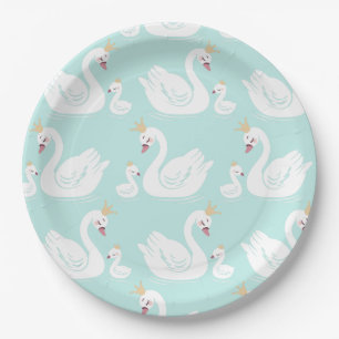Swan Birthday Party Teal Paper Plate