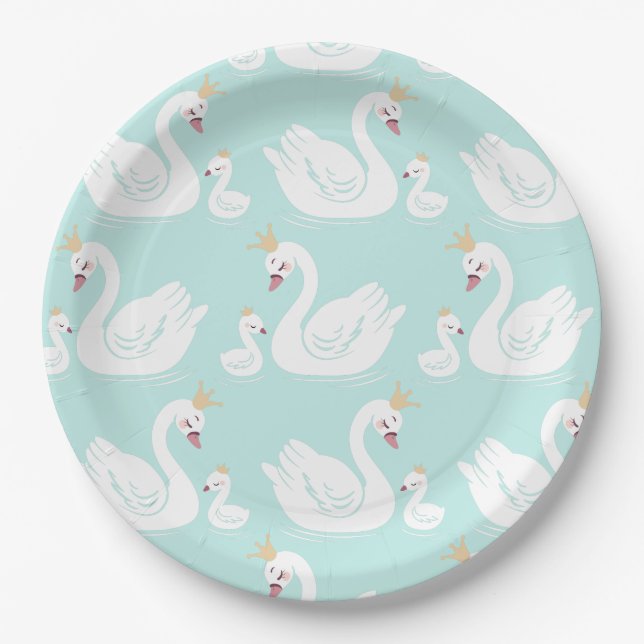 Swan Birthday Party Teal Paper Plate (Front)