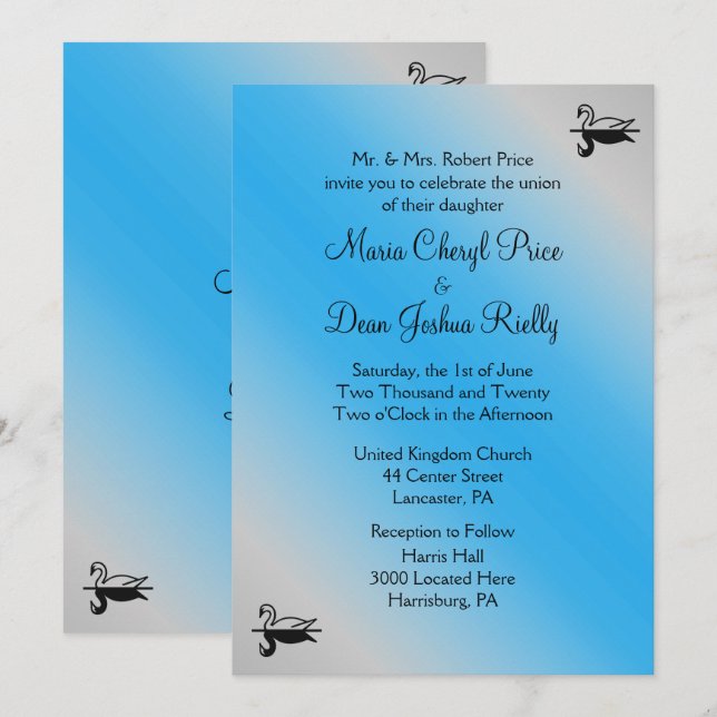 Swan Blue Wedding Invitations (Front/Back)
