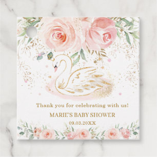 Swan Blush Floral Baby Shower Birthday Thank You Favour Tags