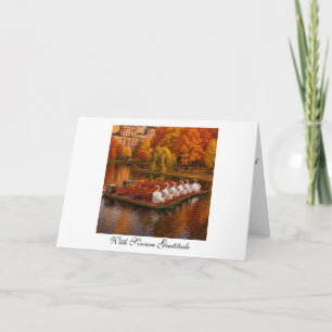 Swan Boats Boston in Autumn Card