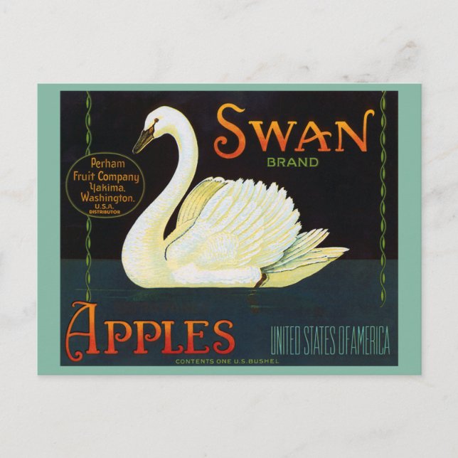 Swan Brand Apples Washington State Crate Label Postcard (Front)