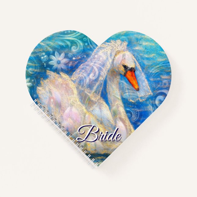 Swan Bride w/Veil on Water Blue White Personalised Notebook (Front)
