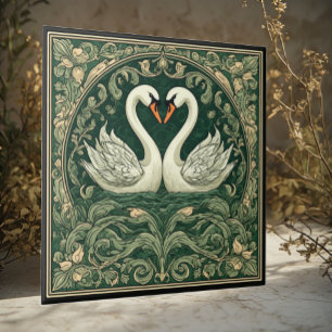 Swan Couple Art Nouveau Decorative Wall Accent Tile