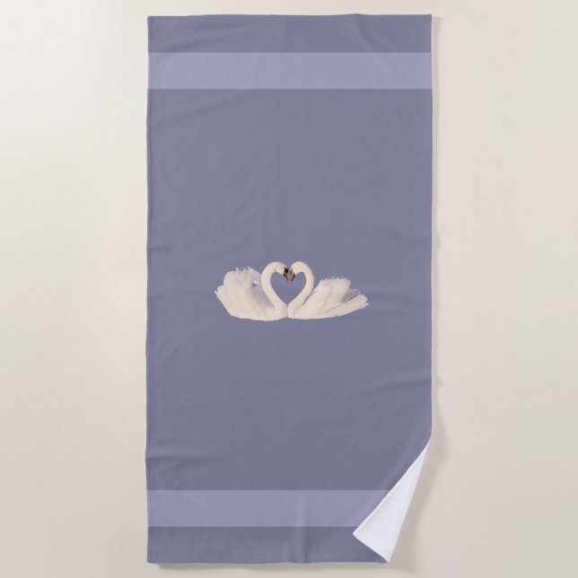 Swan Couple on Silver Grey Shades Beach Towel (Front)