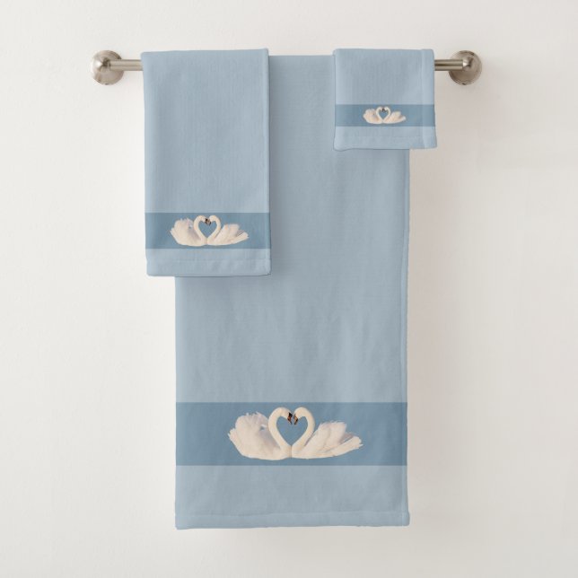 Swan Couple on Wondrous Blue Shades Bath Towel Set (Insitu)