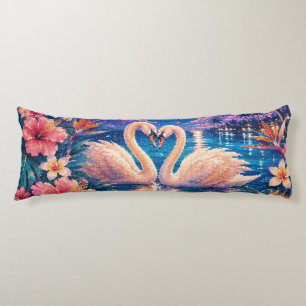 Swan Couple Tropical Date Night Geometric Style Body Cushion
