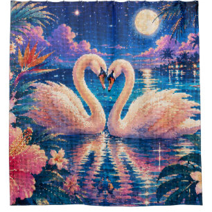 Swan Couple Tropical Date Night Geometric Style Shower Curtain