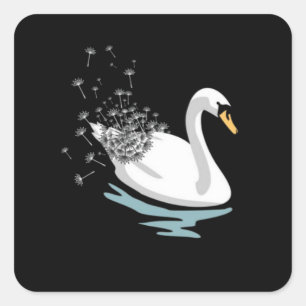 Swan Dandelion T-Shirt Square Sticker