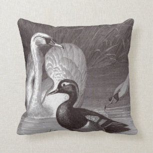 Swan Duck Black and White Bird Toile Throw Pillow